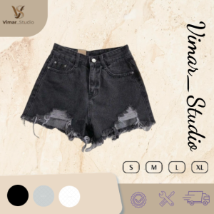 Quần Short Jean Nữ Vimar Cạp Cao Rách Gấu