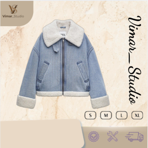 Áo khoác denim phối lông cừu ấm áp