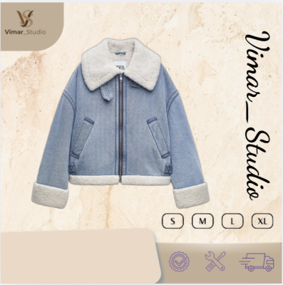 Áo khoác denim phối lông cừu ấm áp