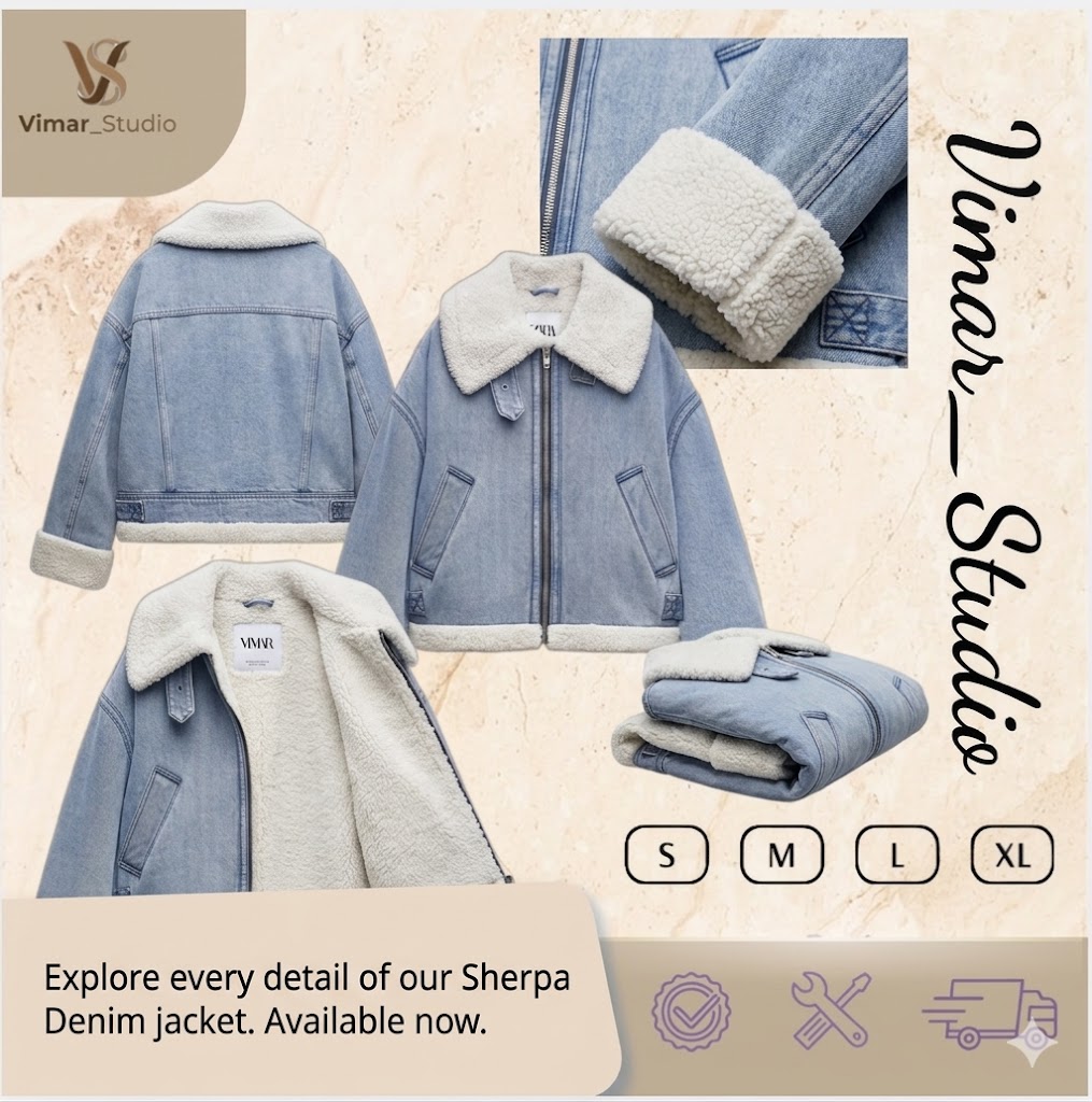 Áo khoác denim phối lông cừu ấm áp - Ảnh 3